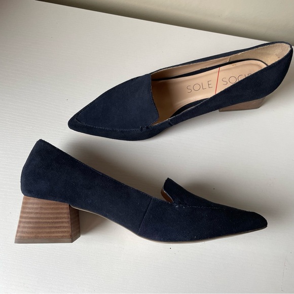 Sole Society Navy Blue Block Heel Pumps Sz 8.5 - Picture 7 of 9